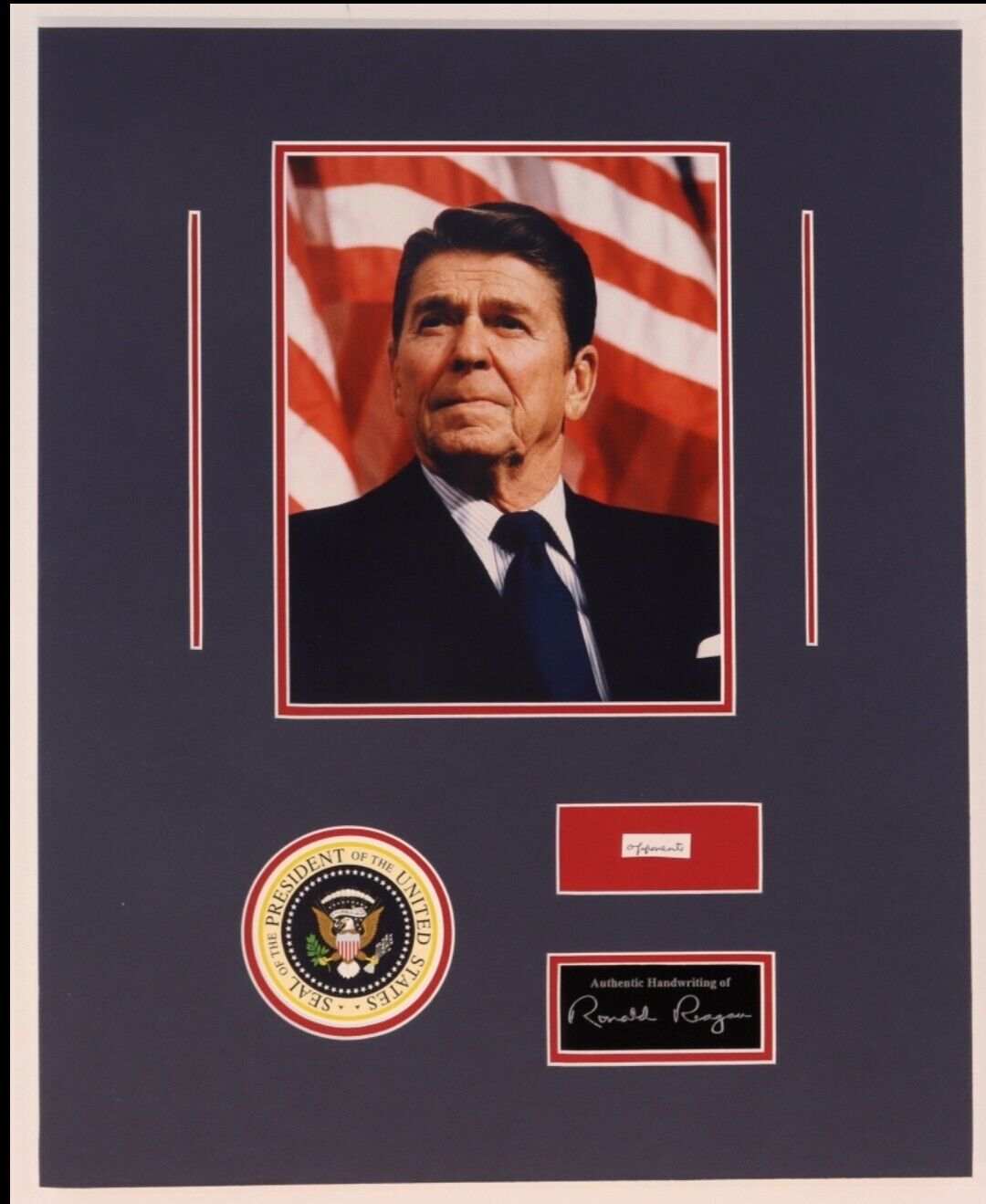 Ronald Reagan Document Cut Display With A Letter Of Aunthetication From Beckett 