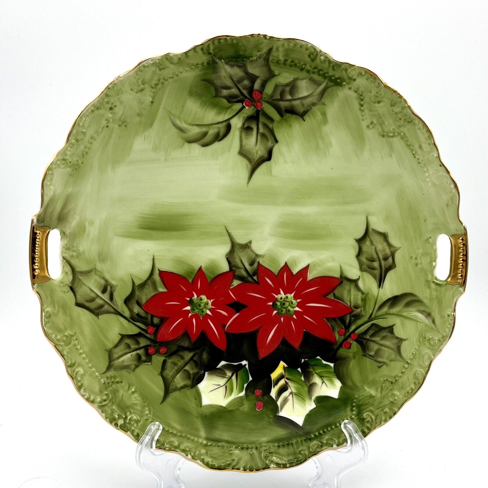 Vntg Lefton China Limited Edition Handpainted Poinsettia Christmas Plate 4393