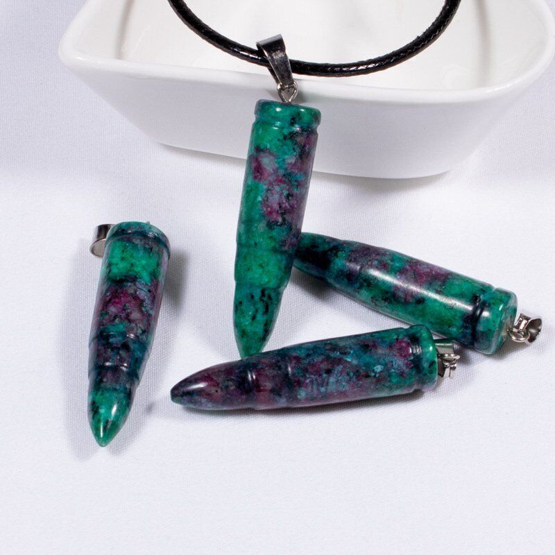 Natural Ruby In Zoisite Stone Bullet Pendant Quartz Crystal Point Reiki Necklace