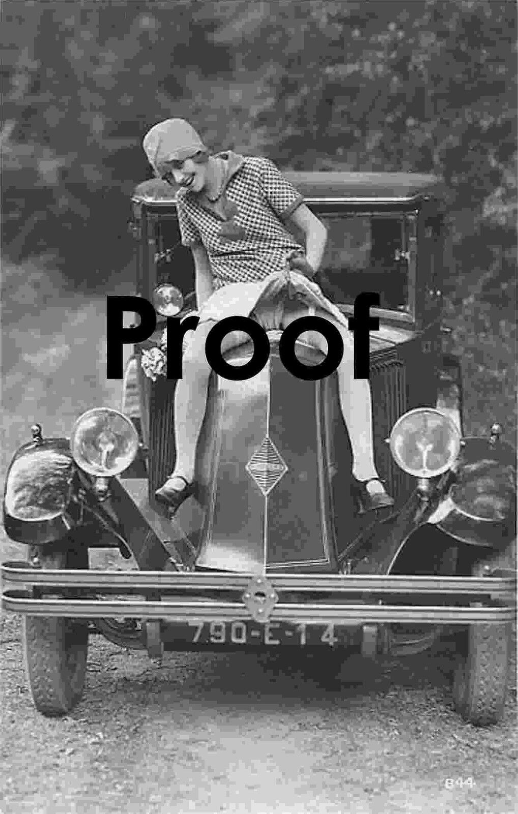 French Teasing  Naughty Sassy Girl Photo Antique Automobile Car   1910-20\'s  