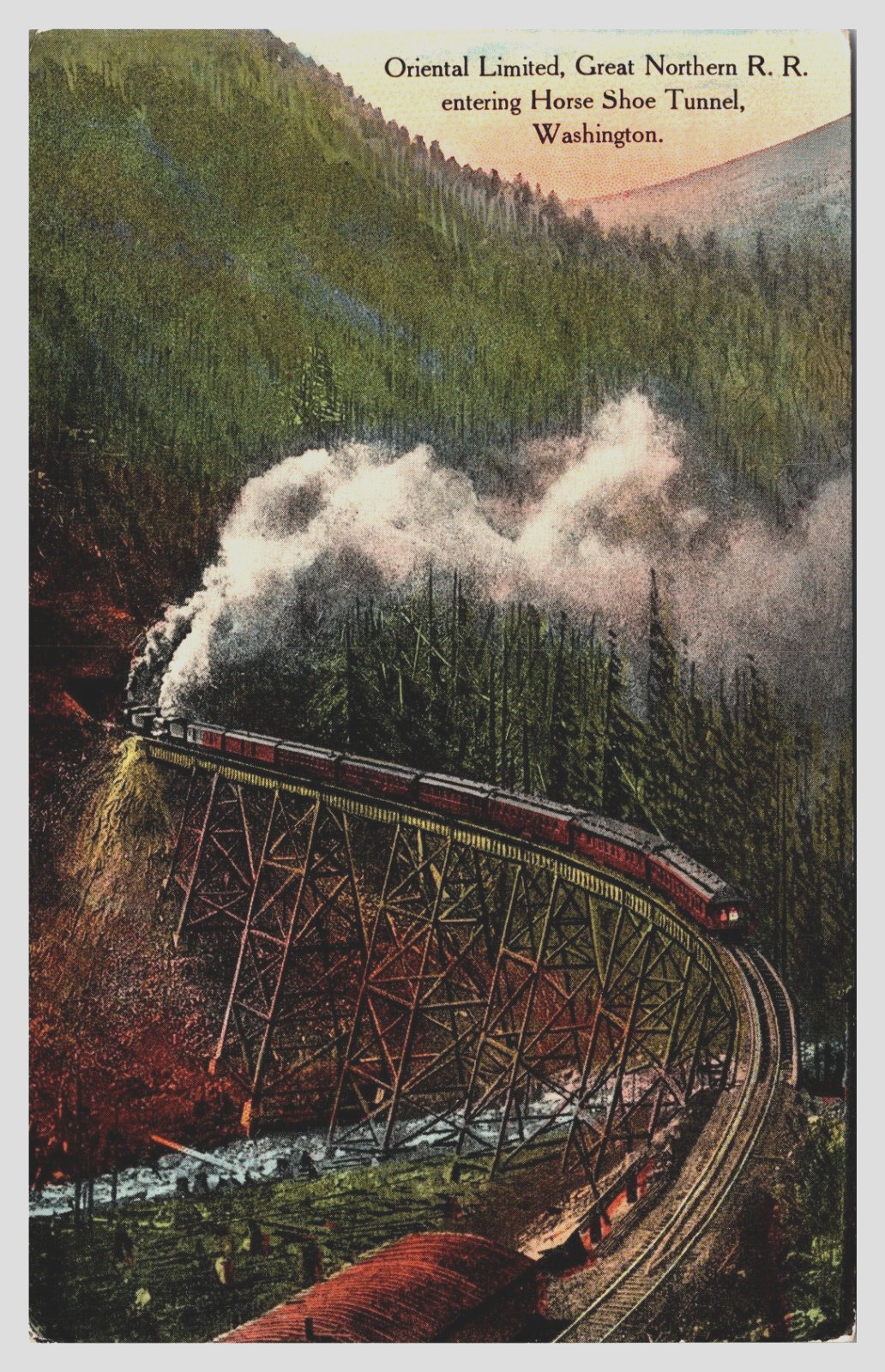 Oriental Limited Great Northern Railroad Horse Shoe Tunnel Washington  Postcard