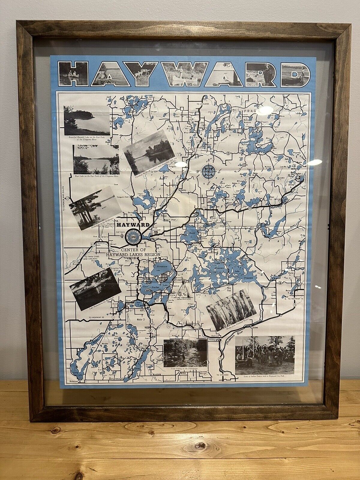Hayward Wisconsin Vintage Framed Map Brochure - ORIGINAL