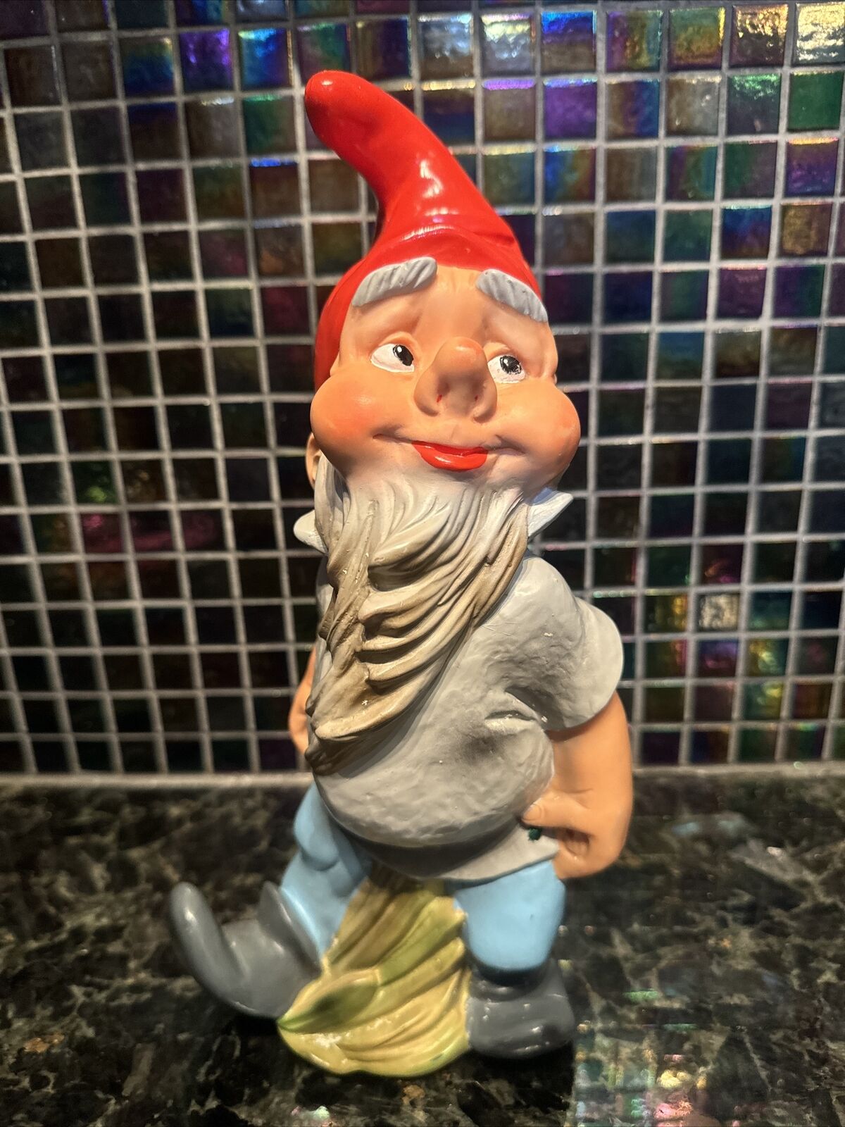 Vintage Heissner Gnome West Germany 11” Rubber/plastic Figurine #942 Red Hat GUC
