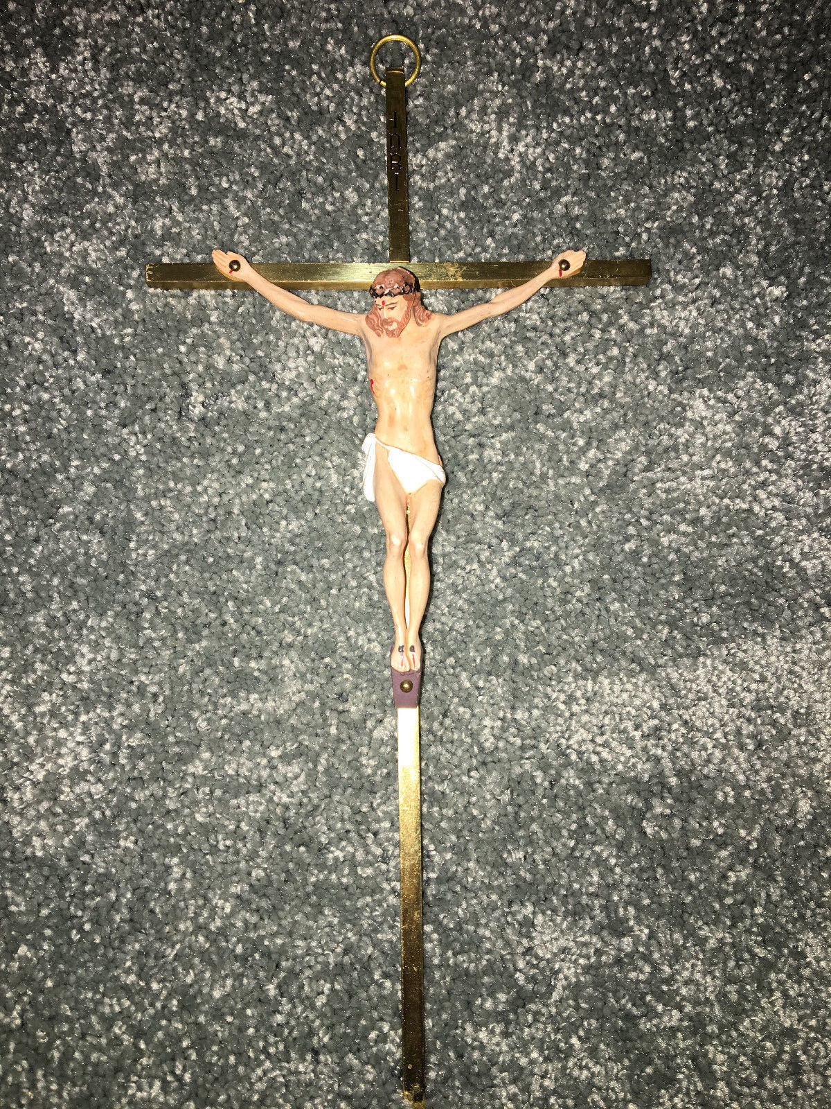 JESUS CHRIST Holy Cross INRI WALL CRUCIFIX Brass VINTAGE ANTIQUE Religious SPAIN