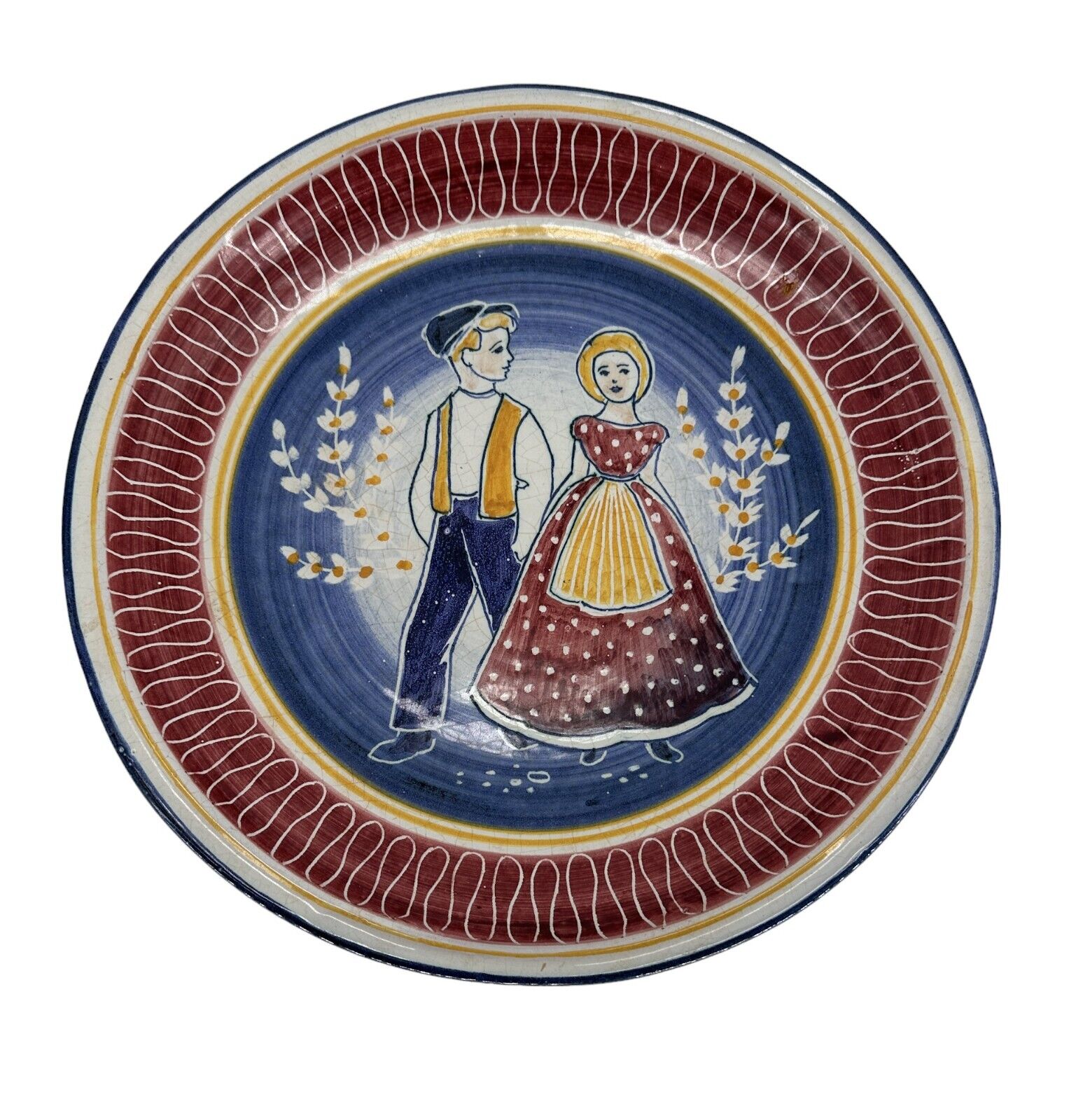 Vintage Signed A Lae Solberg Terra Norway Figural Folk Art Decorative Plate