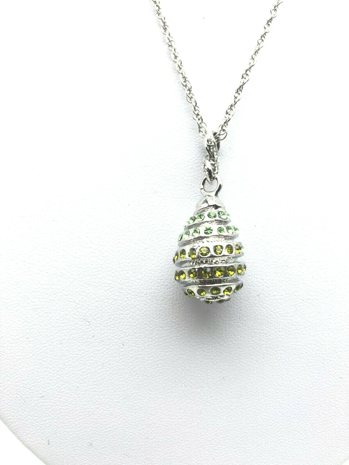 Silver and green Egg Pendant Necklace with crystals by Keren Kopal
