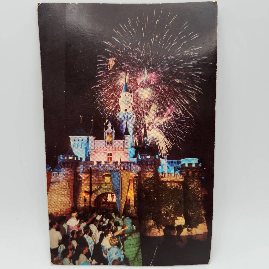 Vintage Disneyland Postcard 1960's Fantasy in the Sky Fireworks Sleeping Beauty 