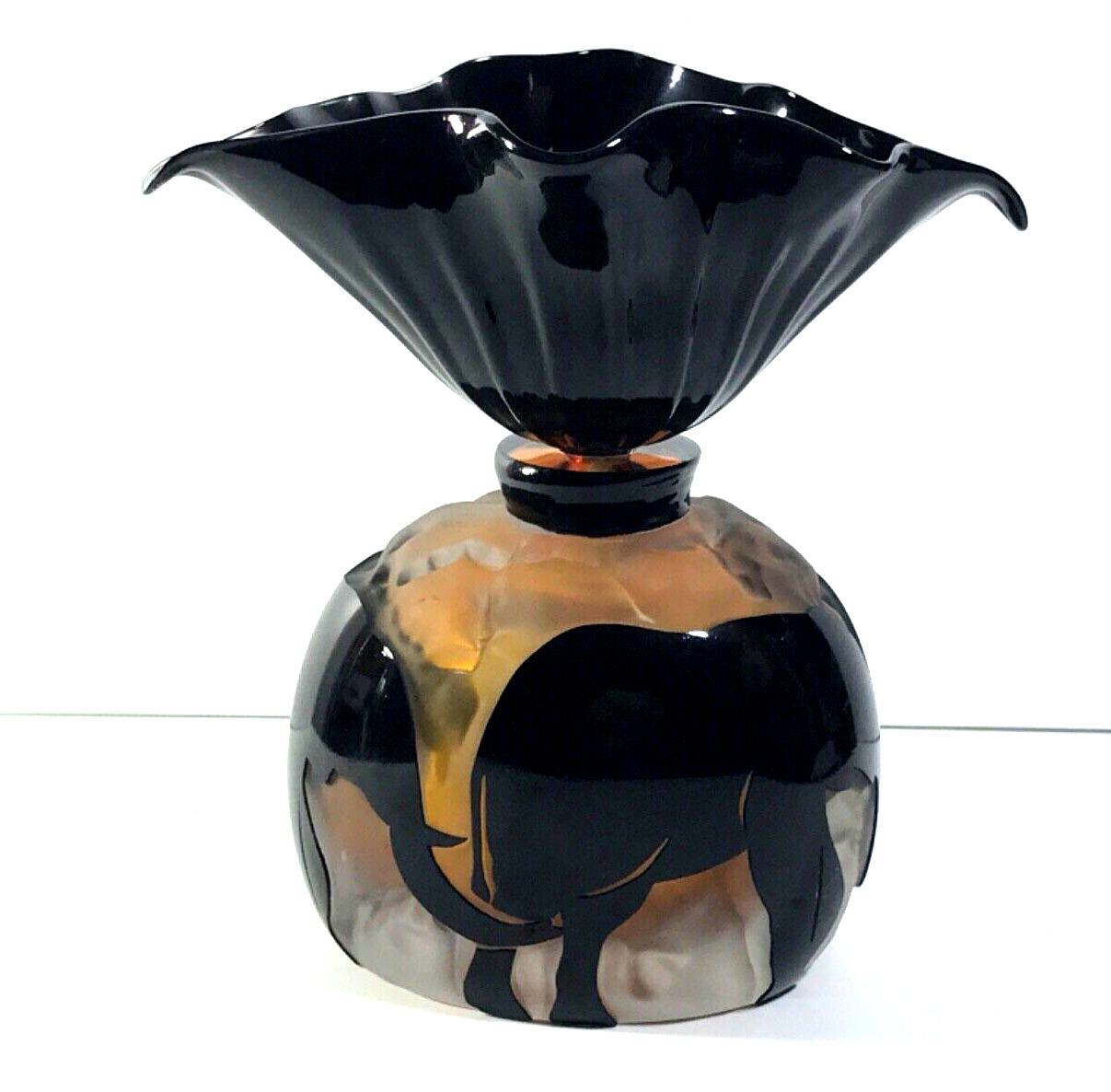 Spectacular Steven Correia Style Safari Elephants Art Glass XL Perfume Bottle
