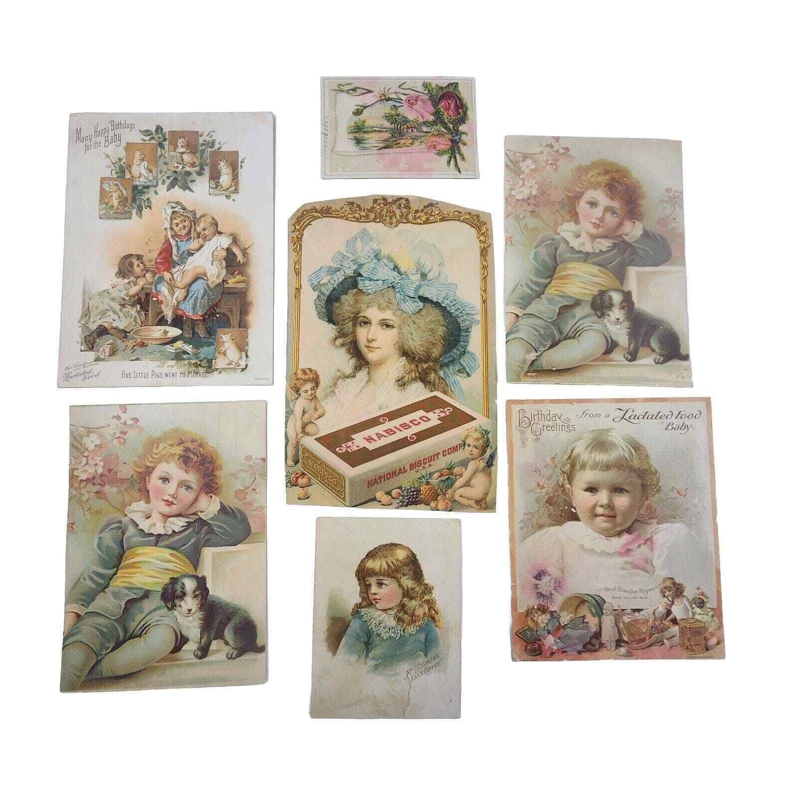 Victorian Era Advertising Trade Cards, Lot of 7, Nabisco and Various others
