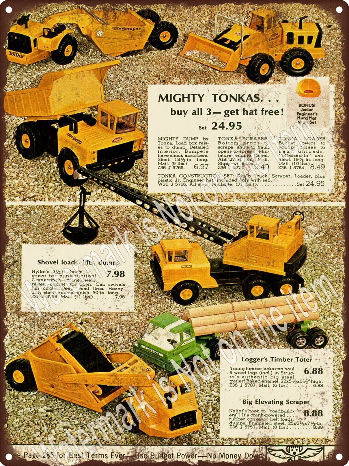 1970 Tonka Nylint Dump Truck Loader Logger Scraper Metal Sign 9x12\