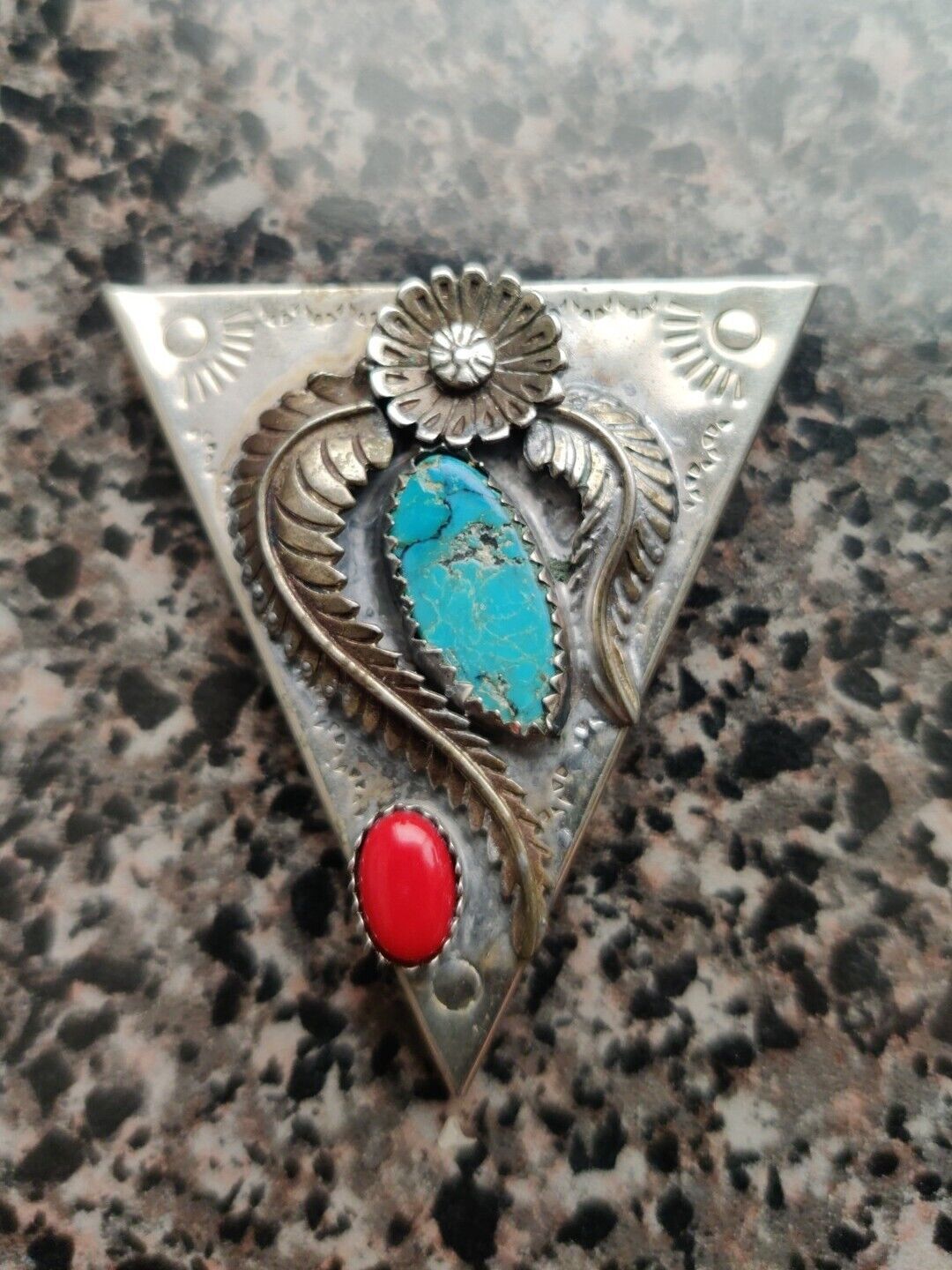 Sterling Silver & Turquoise Belt Tip End Unmarked Native American Western 