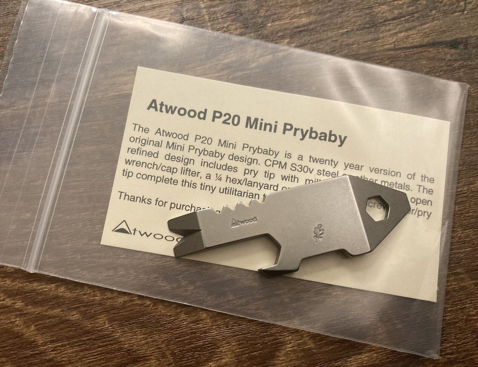 Peter Atwood P20 Mini Steel Prybaby - Stamped Oak leaf - “Oakbaby” - CPM S30v