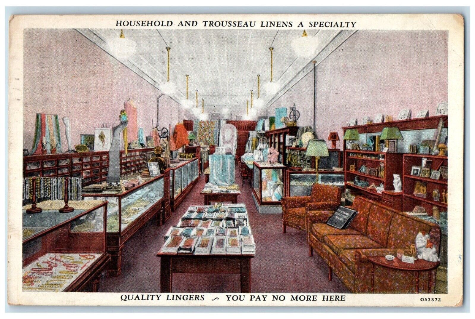 Davenport Iowa Postcard Household Trousseau Linens Interior 1920 Vintage Antique