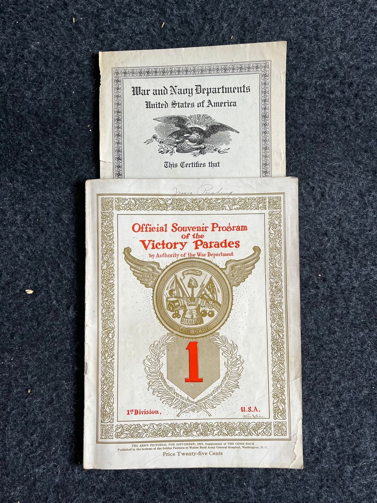 1919 WWI Big Red One Official Victory Parade Pamphlet and Souvenir - Original W