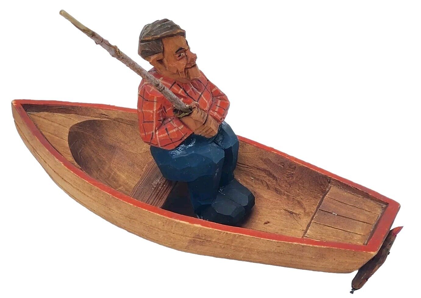 Vtg Sweden Carved Wood Sculpture Artist Carl Johan Trygg Big Catch Fisherman 