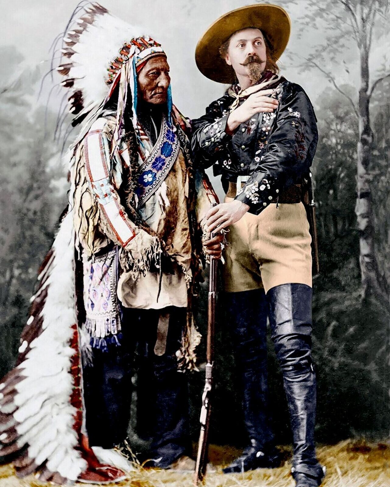 1895 SITTING BULL & BUFFALO BILL American Frontier Color Poster Photo 13x19