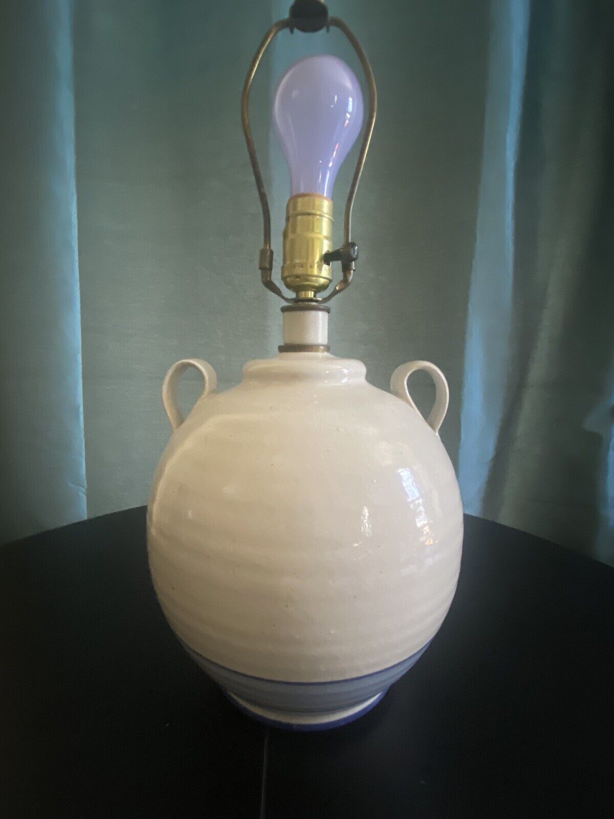 Vintage Lamp Stoneware California Ceramic Designers Pottery Gray Blue Round