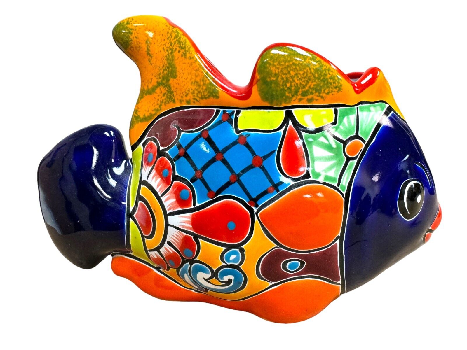 Talavera Decorative Fish Planter Pot Mexican Pottery  Folk Art Home Decor 10”