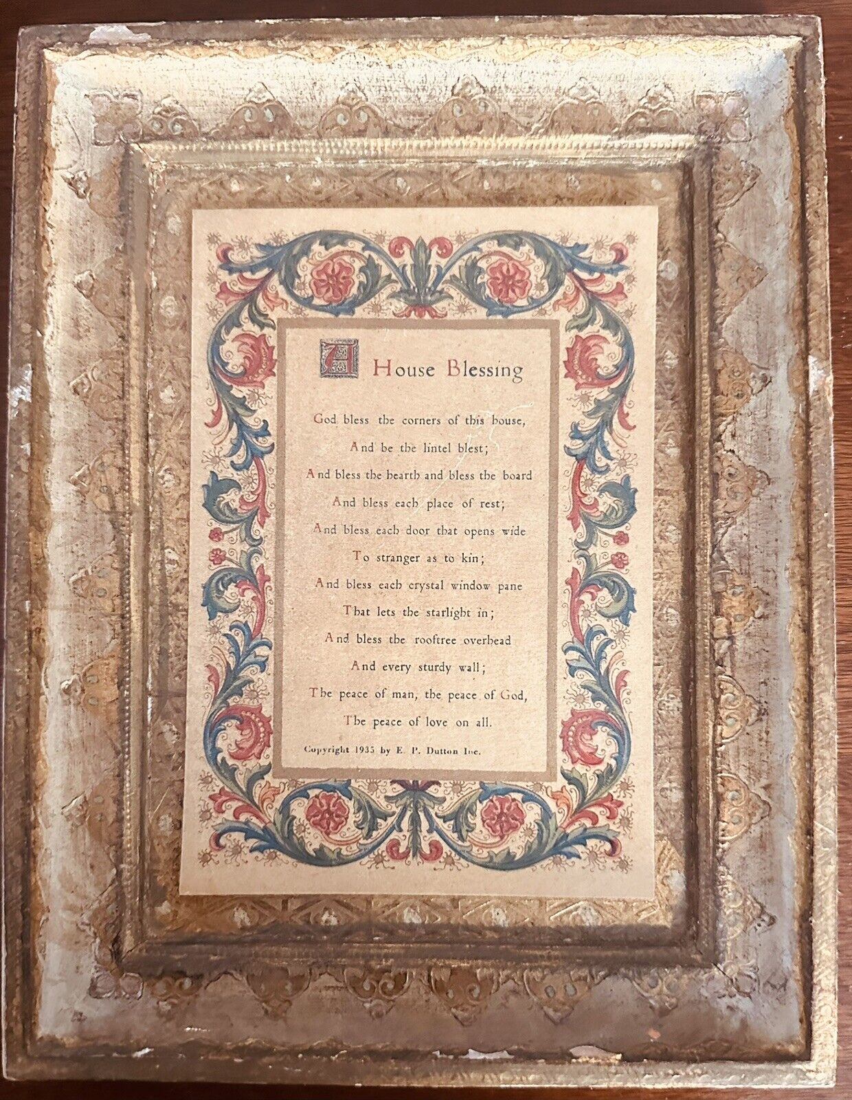 Vintage Antique House Blessing (1935) Wood Gold Gilt Frame Italy 8.5” x 6.5”