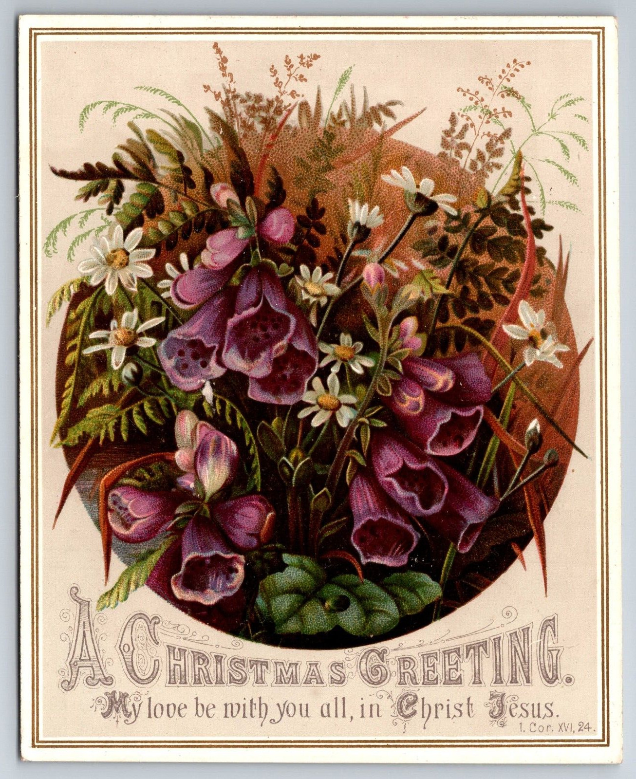1890s Victorian Christmas Card Flowers Poem Beautiful ~7655