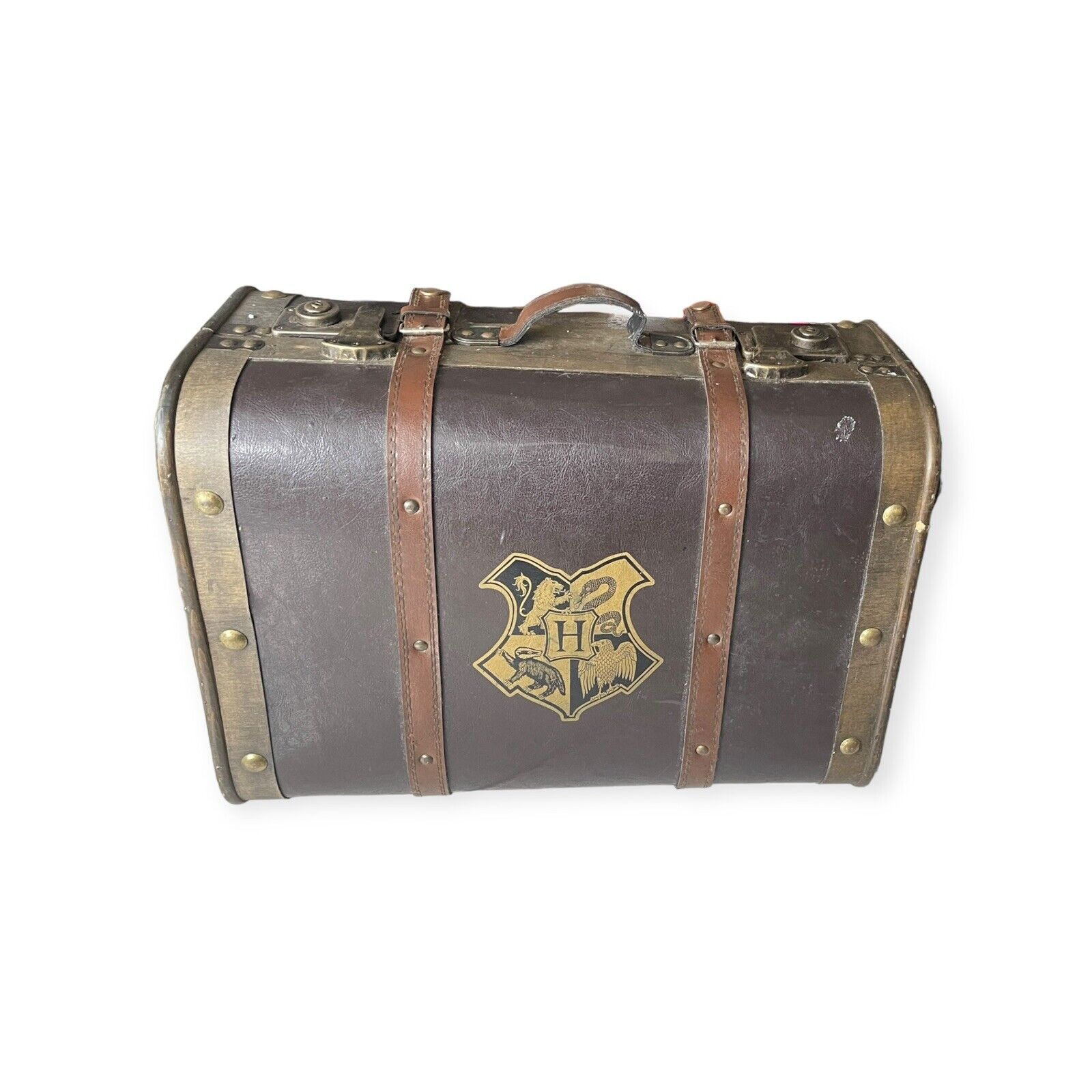 Harry Potter Hogwarts Stationary Leather Wood Luggage Suitcase LARGE Trunk 