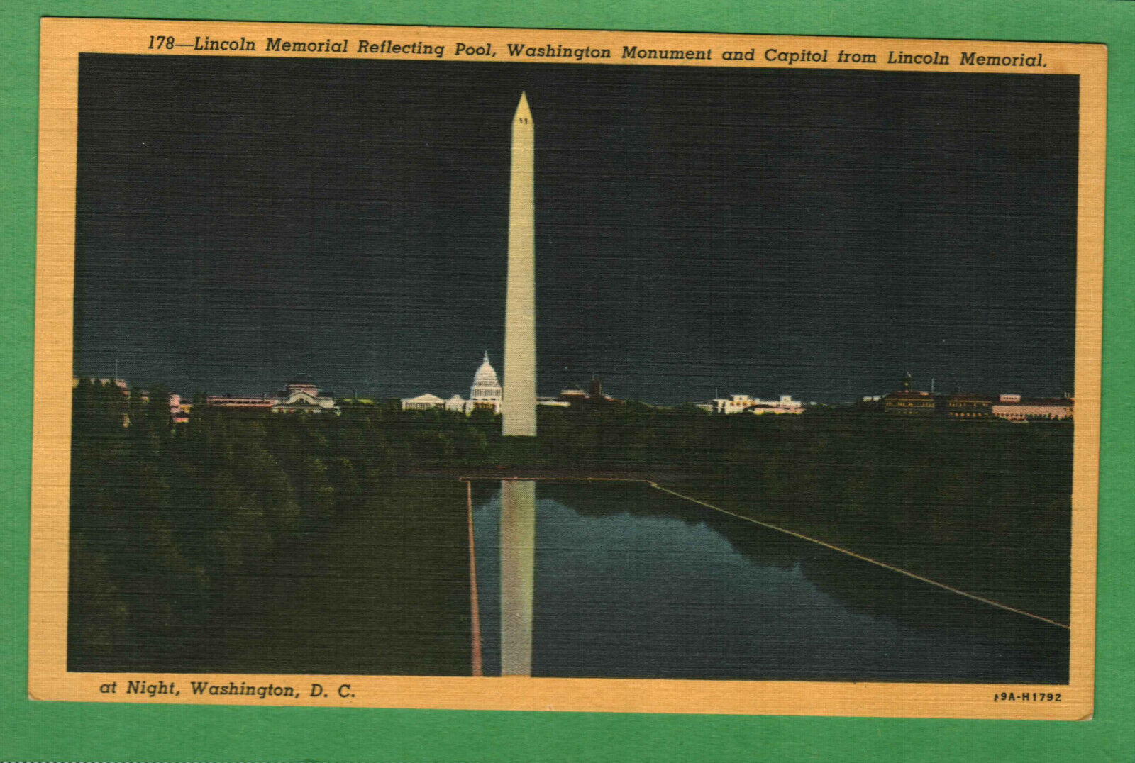 Postcard Lincoln Memorial Reflecting Pool Washington Monument Washington D. C.