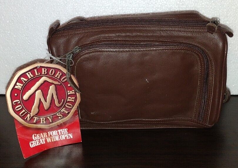 Marlboro Country Store Vintage 1994 Brown Leather Toiletry Bag NWT Shaving Kit Y