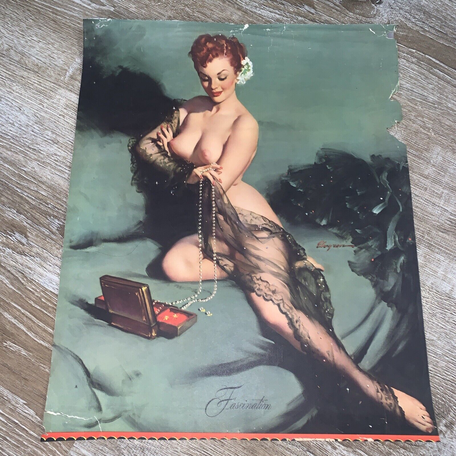 GIL ELVGREN Fascination 1952 Vintage Original Print 20” X 16” Art Deco MCM Litho