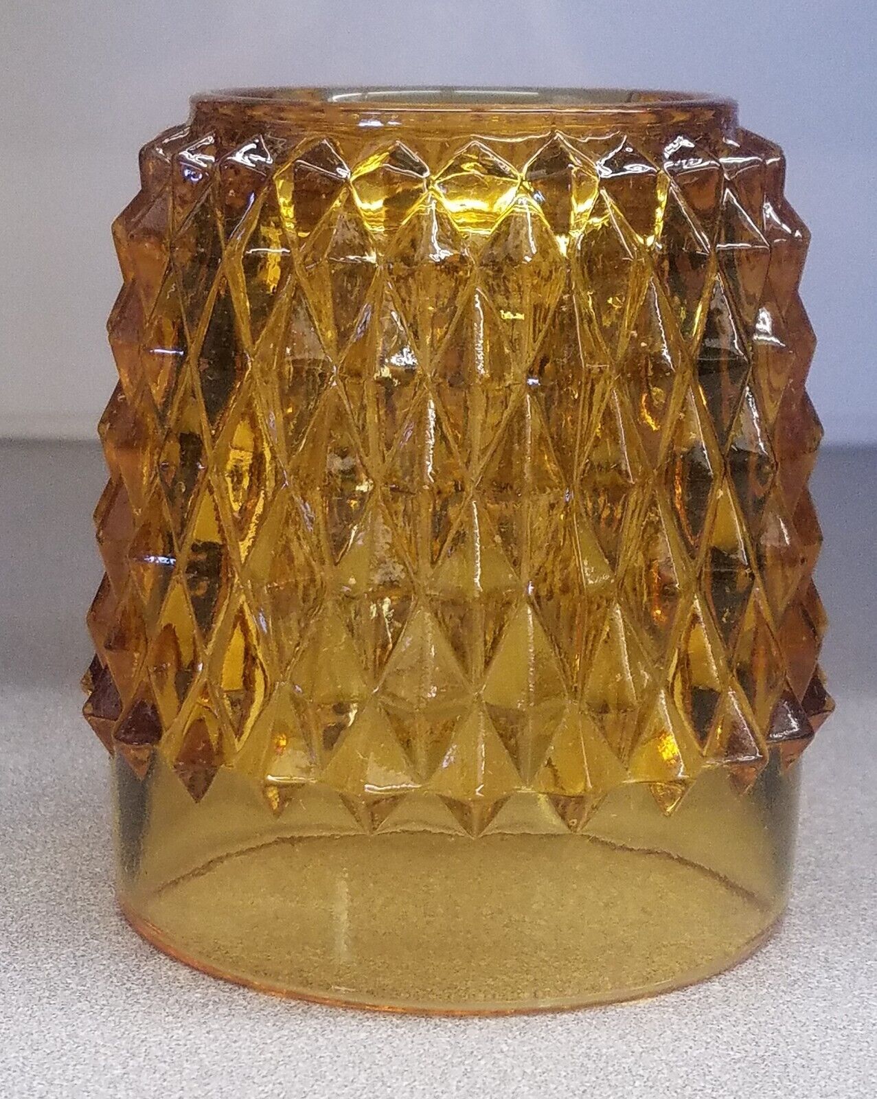 Indiana Glass Amber Diamond Point Fairy Lamp Candle Holder TOP ONLY New Vintage