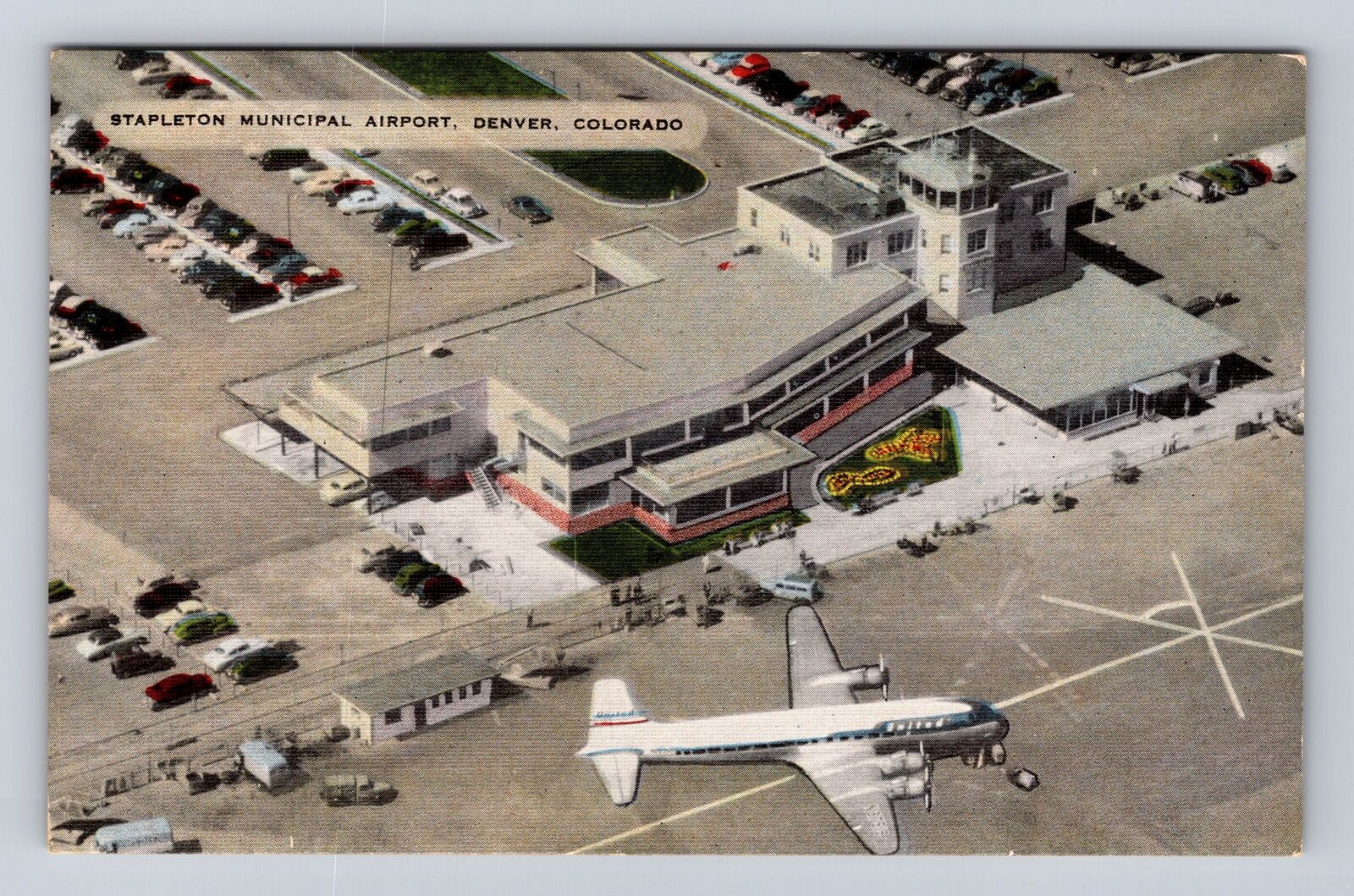 Denver CO-Colorado, Birds Eye Stapleton Municipal Airport, Vintage Postcard