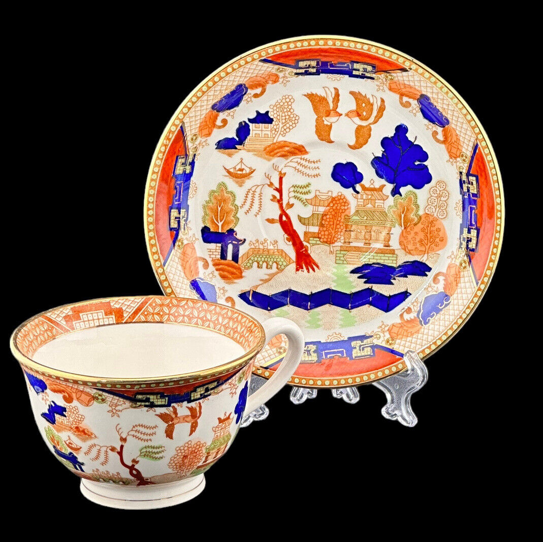 Vintage Nikko Japan Ironstone Double Phoenix Tea Cup & Saucer Willow Design EUC