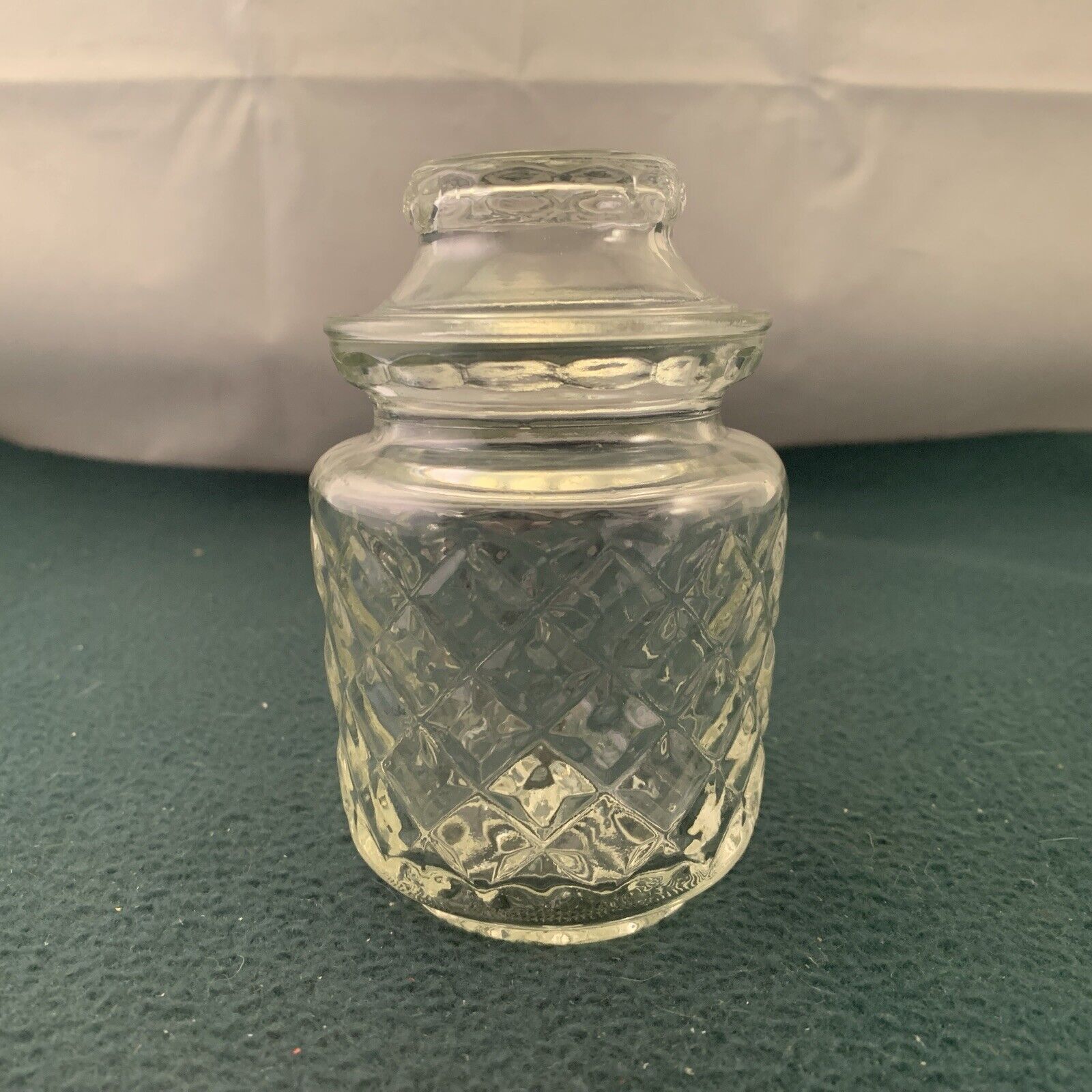 Anchor Hocking Diamond Clear Glass Jar Vintage Apothecary With Lid No Cracks 