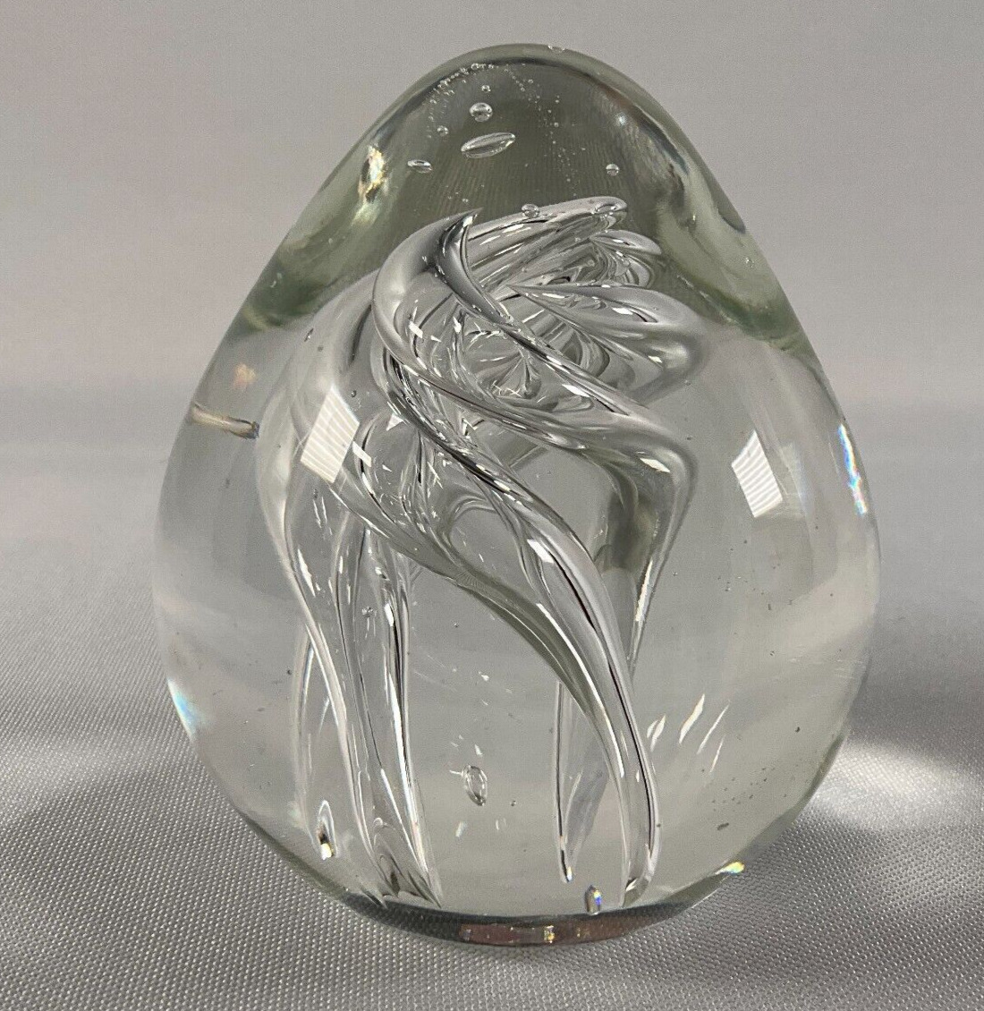 Art Glass Clear Air Twist Egg Shaped Paperweight