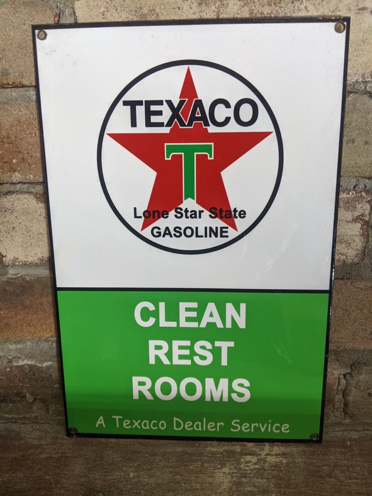 VINTAGE TEXACO CLEAN RESTROOMS PORCELAIN GAS STATION PUMP MOTOR OIL SIGN 12\