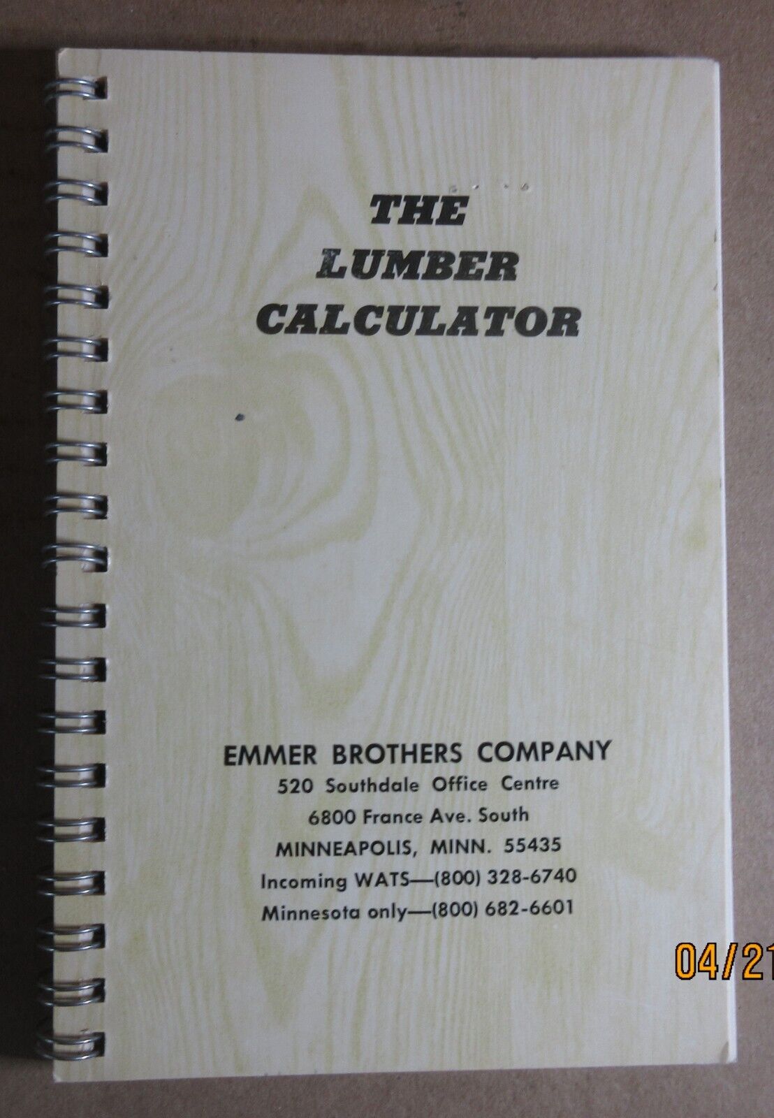 Vintage pocket size The Lumber Calculator 1949 58 pages Emmer Bros Mpls. Minn.