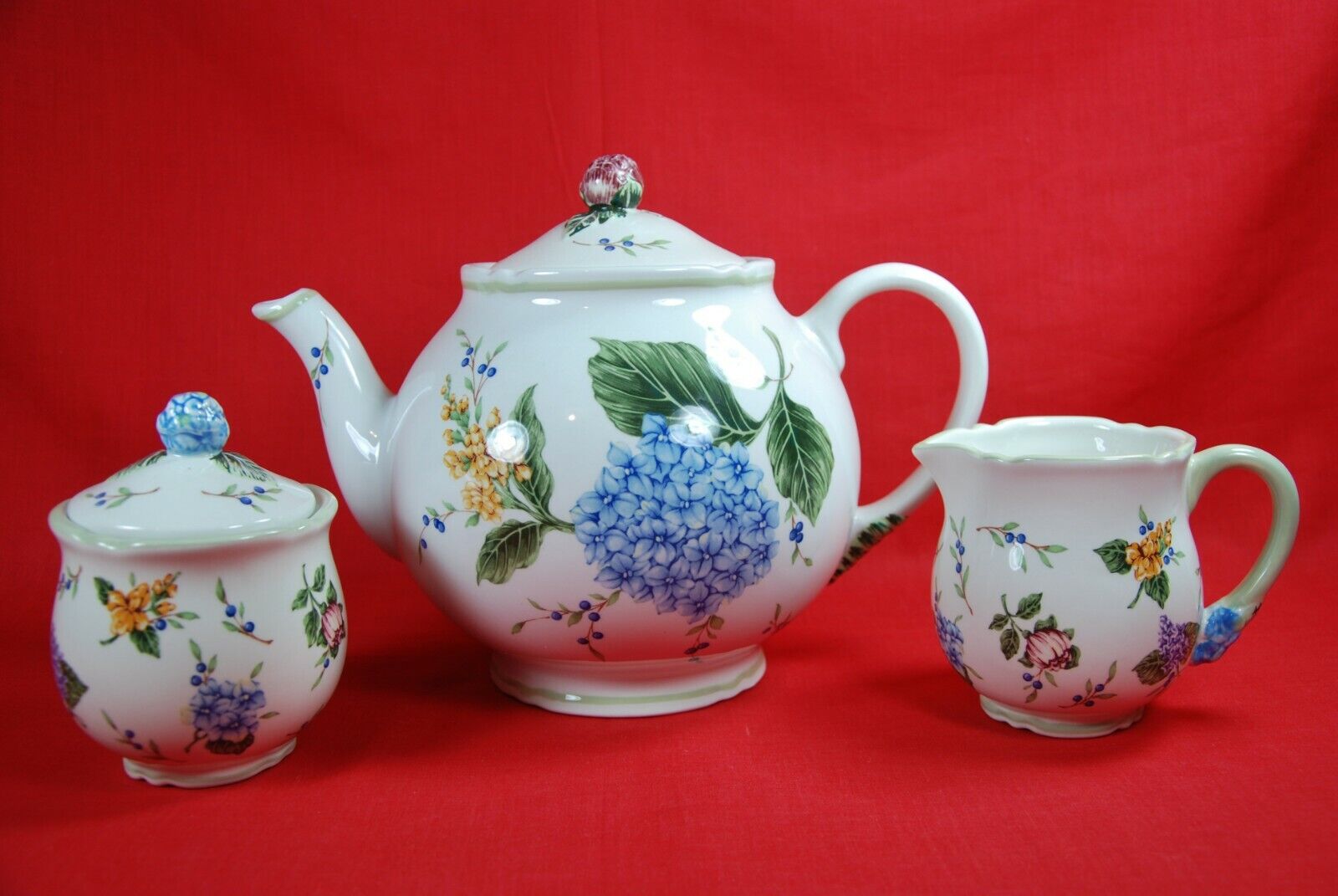 Princess House VINTAGE GARDEN Large 8 Cup Teapot & Creamer & Sugar Set