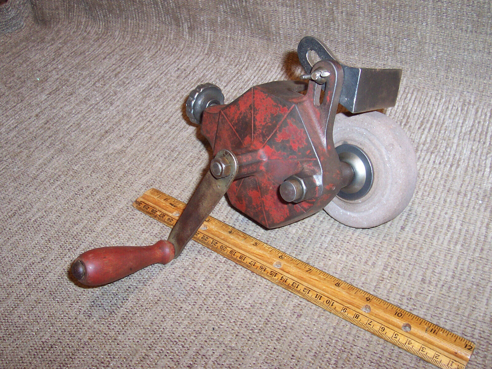 Antique Hand Crank Grinder Old Primitive Farm Grindstone Sharpening Tool