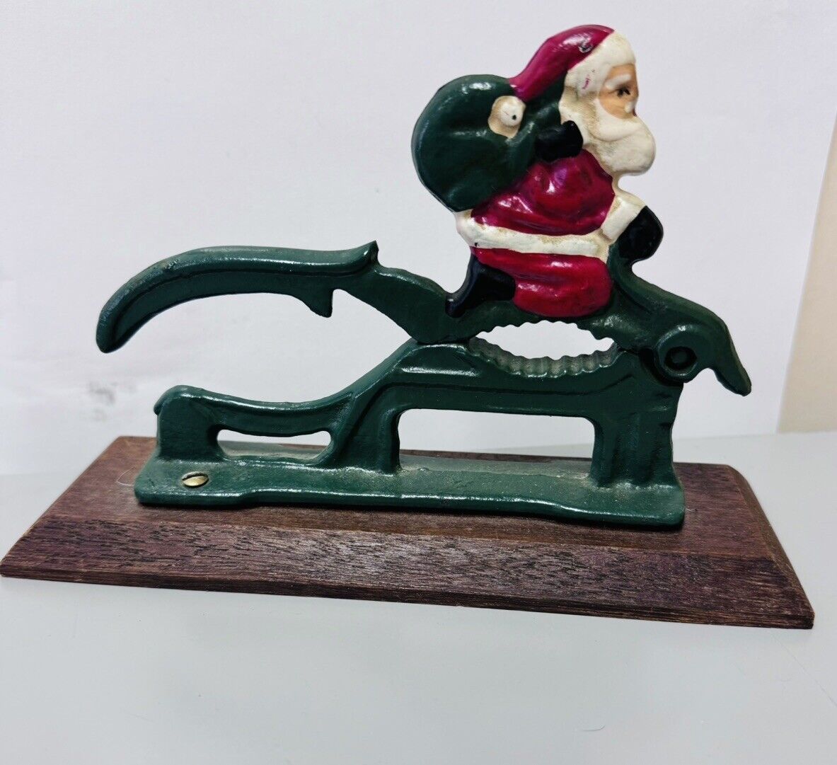 Vintage Santa Claus Cast Iron Metal & Wood Christmas Holiday Nutcracker