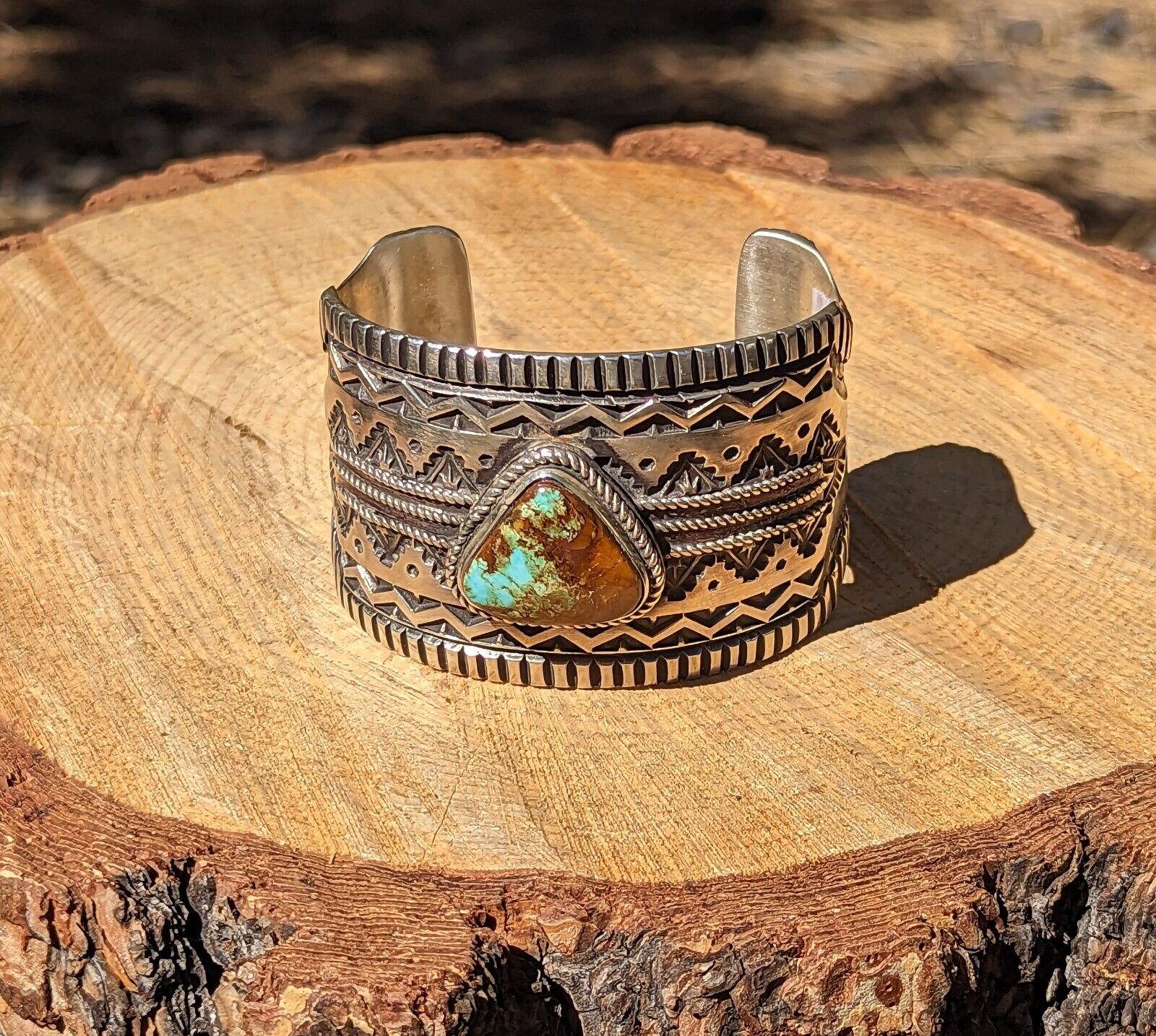 Navajo Bracelet Heavy Sterling Silver Royston Turquoise Elvira Bill Sz 7.25
