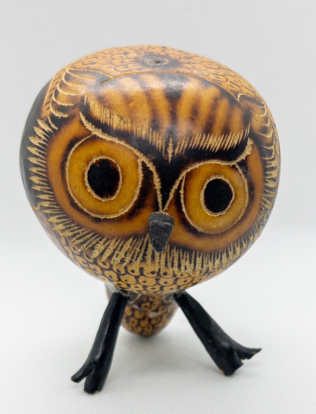 Peruvian Folk Art OWL Hand Carved Calabash Gourd Bird Figure