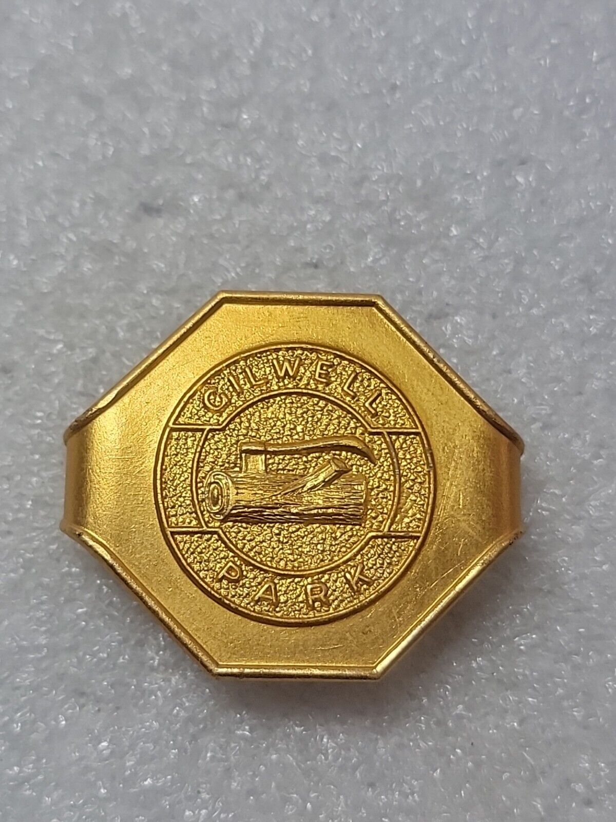 B.S.A. Boy Scouts of America Gilwell Park Aluminum Gold Tone Neckerchief Slide
