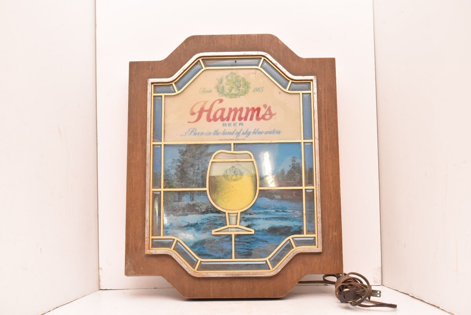 VINTAGE HAMM\'S BEER Light SIGN Stained Glass Window Born In The Land