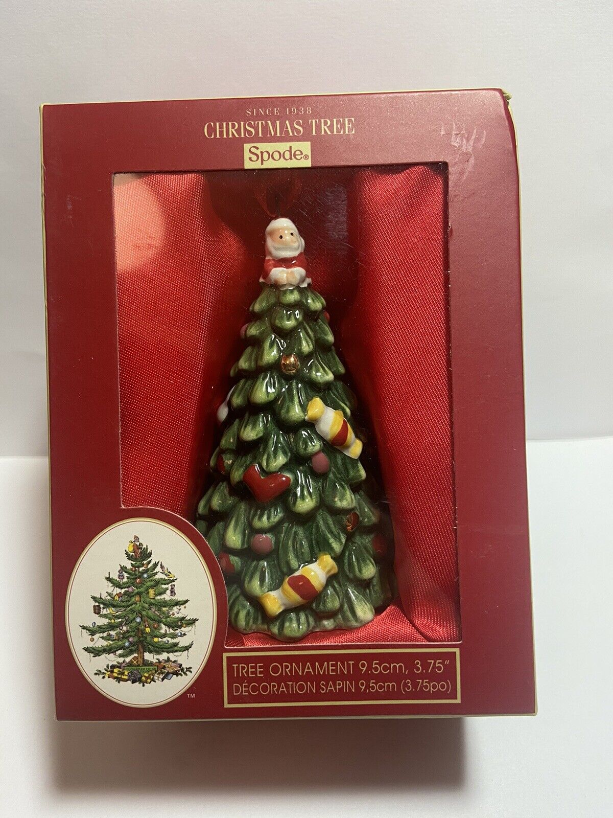 SPODE PORCELAIN CHRISTMAS TREE SANTA CLAUS ORNAMENT NIB NEW 3D GIFT GOLD RED