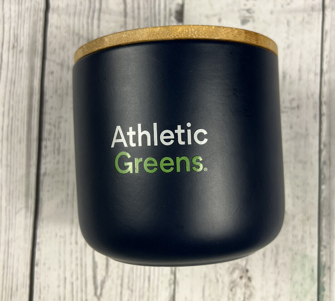 ATHLETIC GREENS Blue Ceramic Canister Jar Bamboo Ag1 Lid EMPTY