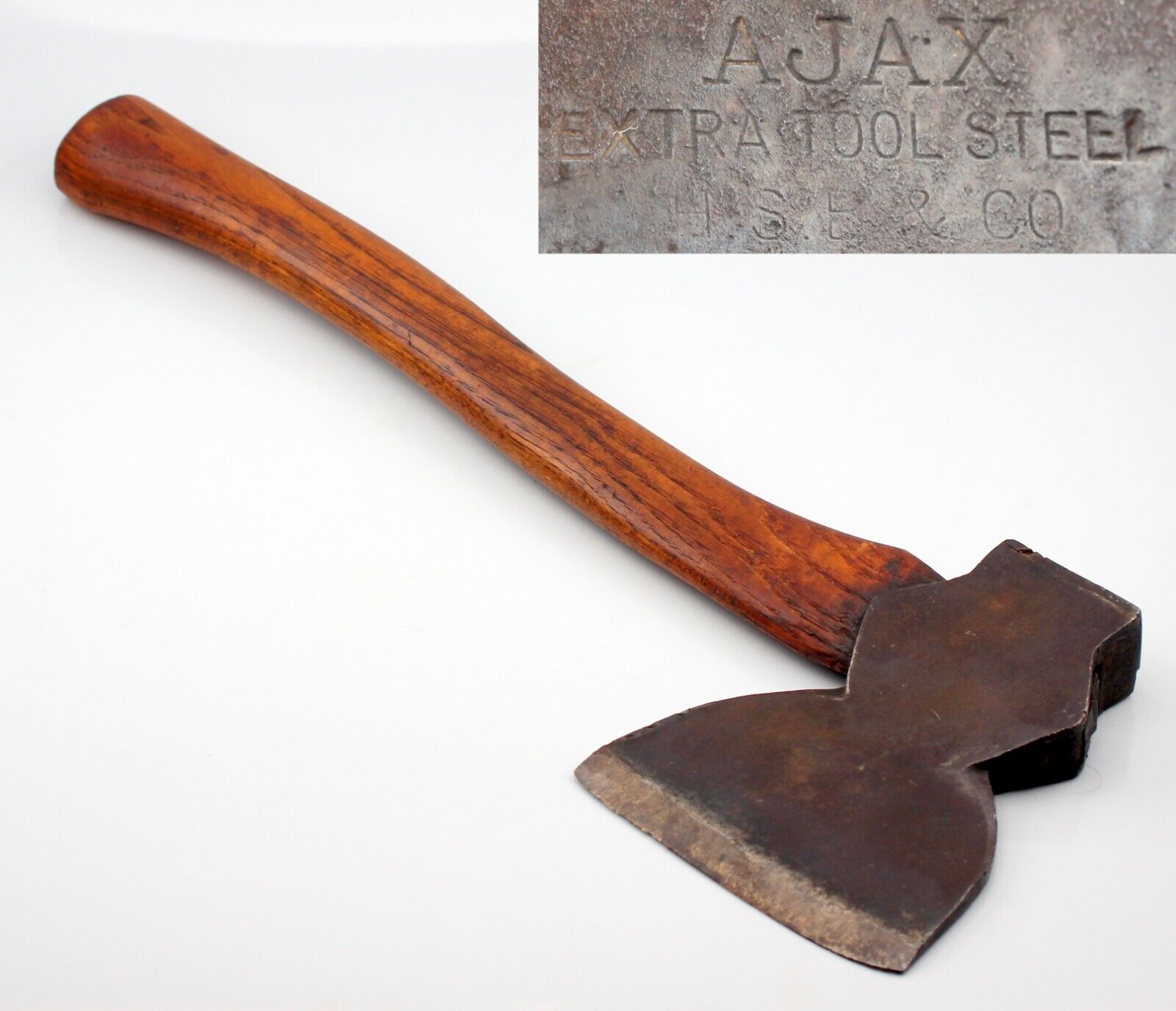 c.1895 HSB Co. Antique AJAX Extra Tool Steel Single Bit Broad Hewing Axe Hatchet