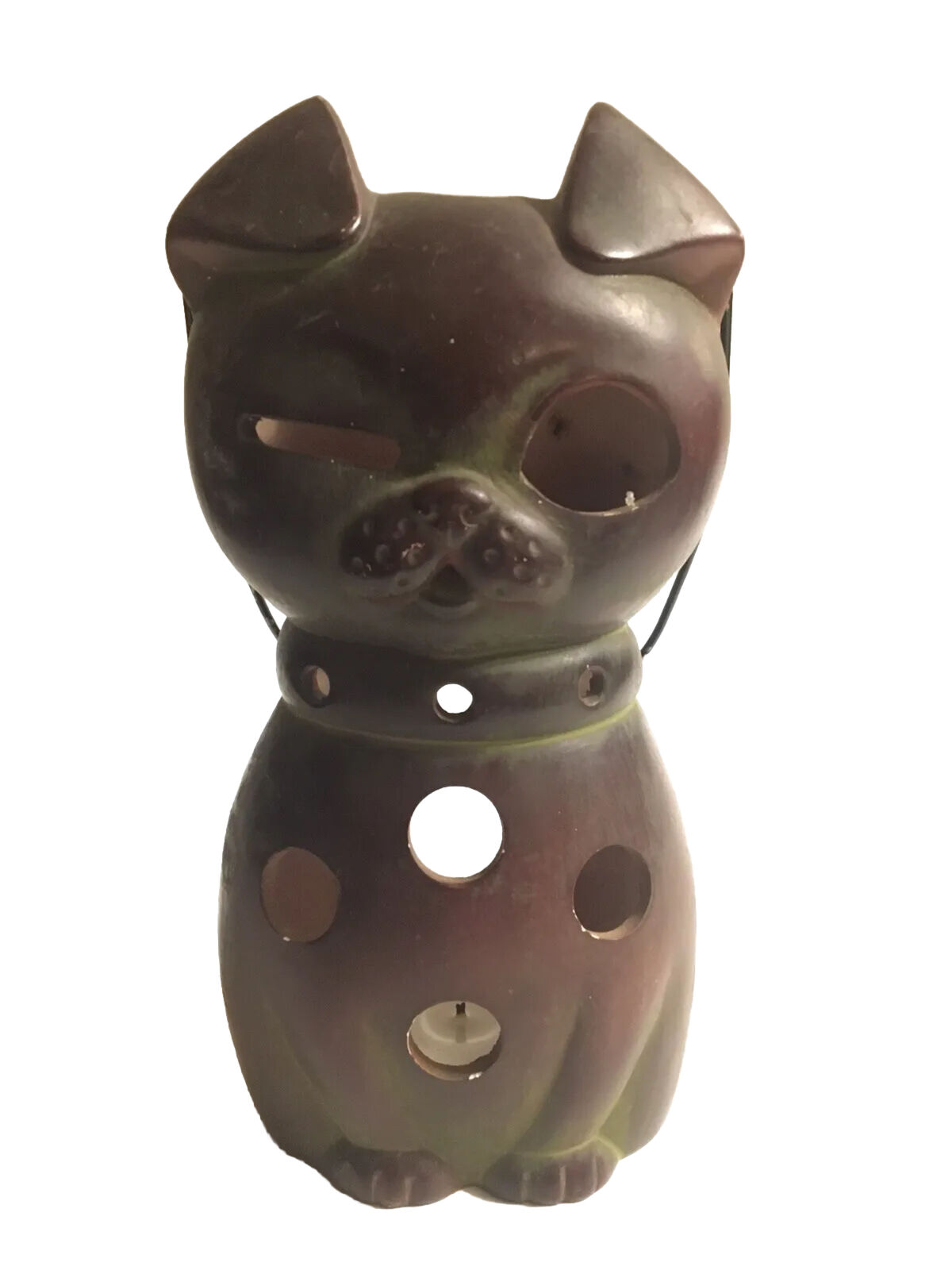 Ceramic Candle Lantern Winking Dog  Hanging Tea Light Holder 7.5\
