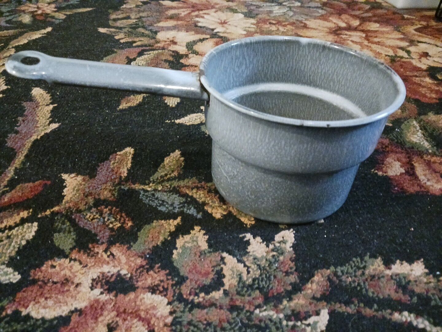 Old VTG Graniteware Enamelware Gray Speckled Double Boiler Pot Insert