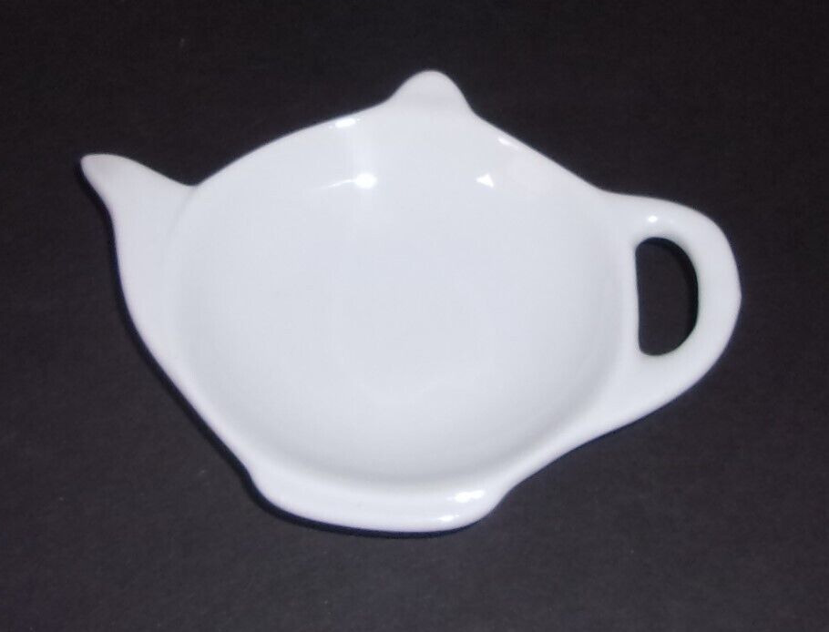 WHITE CERAMIC TEAPOT Tea Bag Holder  Teabag  **New**