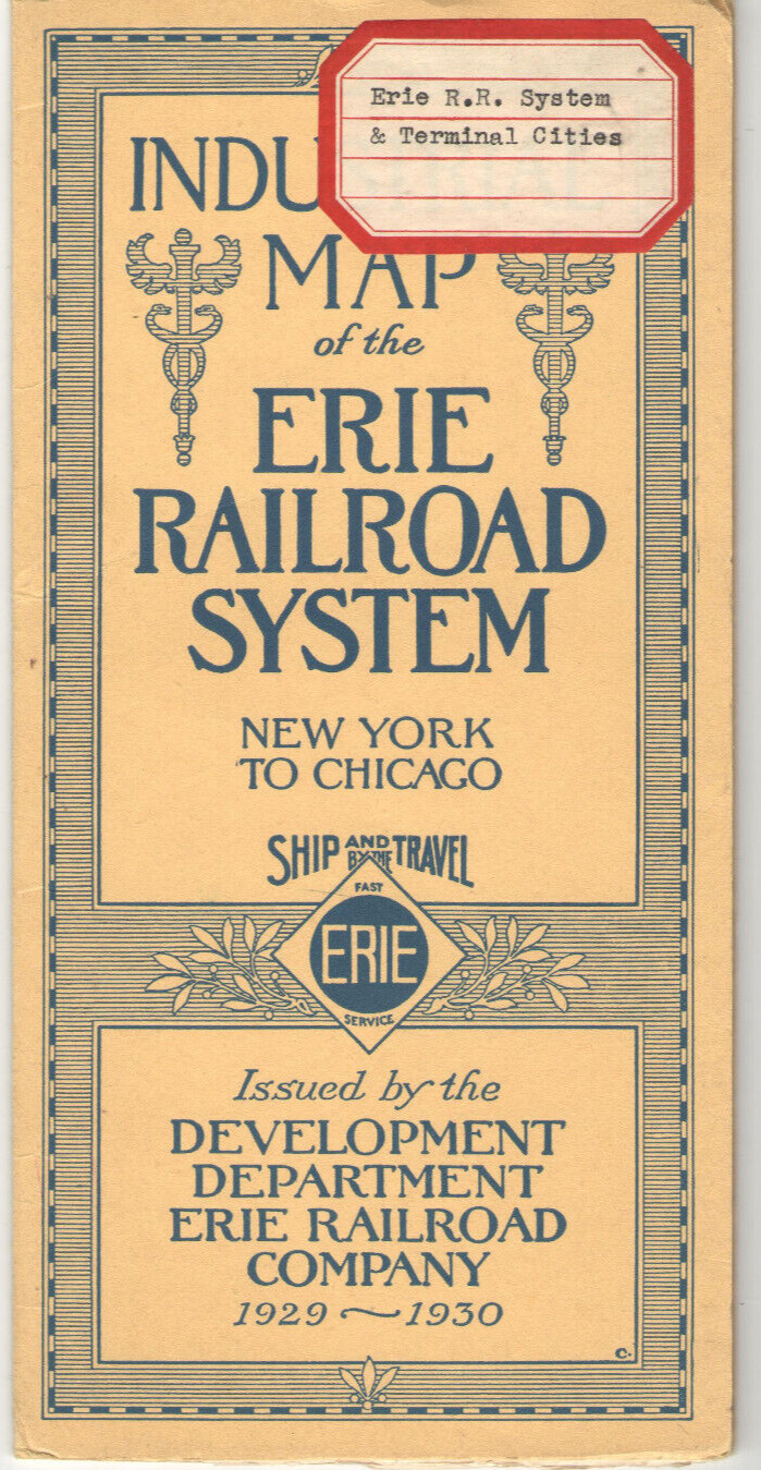 VTG 1929-30 ERIE RAILROAD SYSTEM INDUSTRIAL MAP NY TO CHICAGO 2-SIDED 40x19