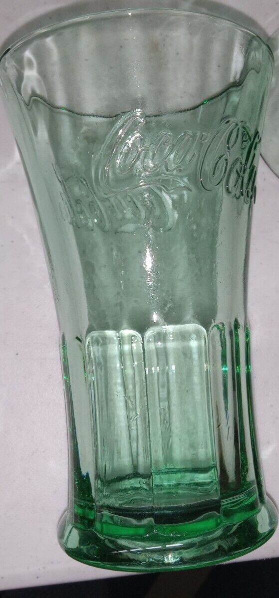 Vintage Coca Cola Glass Green Libby Flared Tumbler Soda Fountain Heavy Coke 16oz